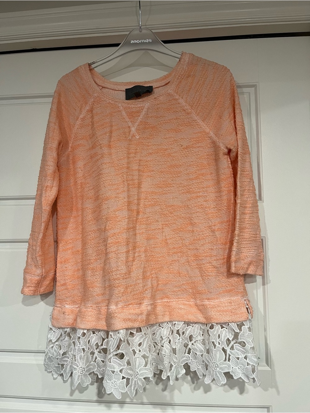 Peach Knit Top with White Lace Hem